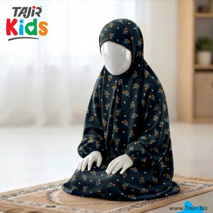 Namaz Chaddar ( Kids )-Black Ditsy Orange flowers