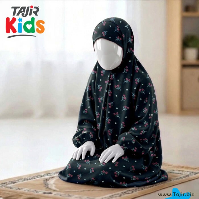 Namaz Chaddar ( Kids )-Black Ditsy Purple flowers